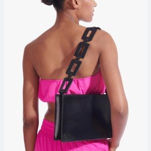 Staud Mina Black Leather Shoulder Bag